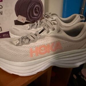 Hoka Women's Light Gray and Soft Pink Athletic Shoes
